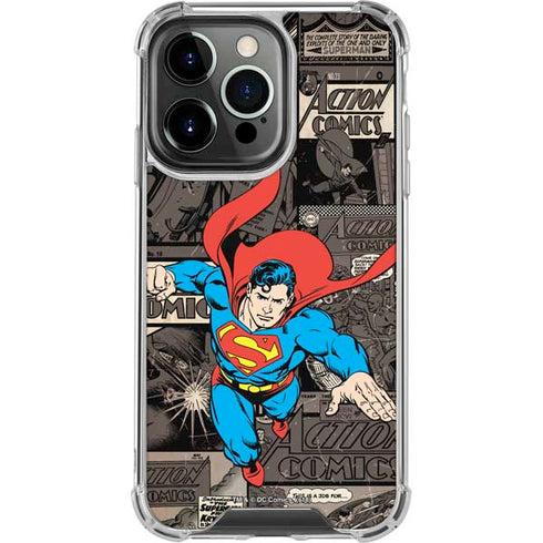 DC Comics Superman Vintage Action pose pattern iPhone 16 Pro Clear Case